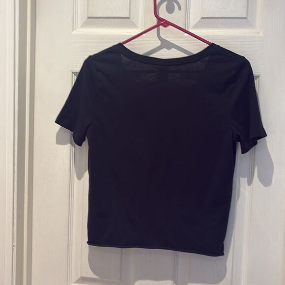 PINK Victoria's Secret Black and Pink Crop Tie Front T-Shirt SZ small - Picture 4 of 7